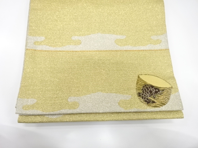  霞に茶碗模様織り出し　袋帯